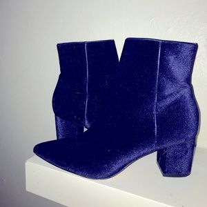Velvet booties with blocked heel in electric blue